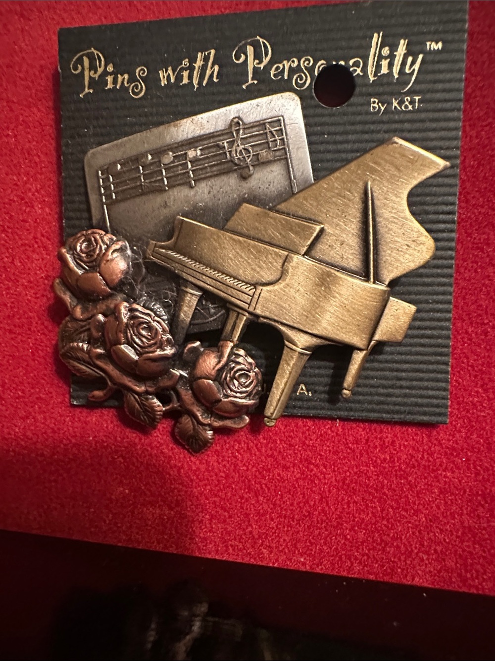 Vintage K&T Pins with Personality Grand Piano Rose Brooch Mixed Metal